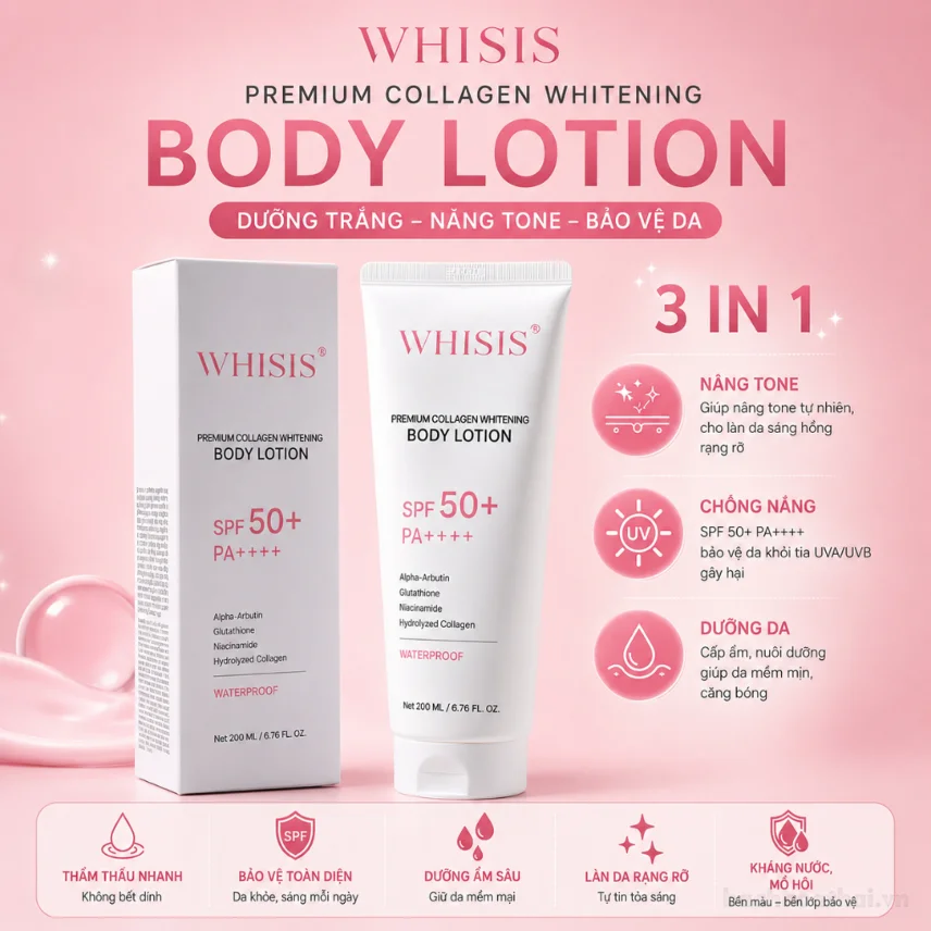 Kem Dưỡng Thể Trắng Da WHISIS Chống Nắng - Premium Collagen Whitening Body Lotion 200ml ảnh 12