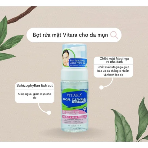 Bọt rửa mặt VITARA Facial Cleansing Mousse Foam cho da mụn và da nhạy cảm  ảnh 2