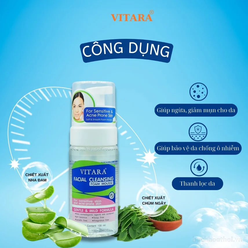 Bọt rửa mặt VITARA Facial Cleansing Mousse Foam cho da mụn và da nhạy cảm  ảnh 8