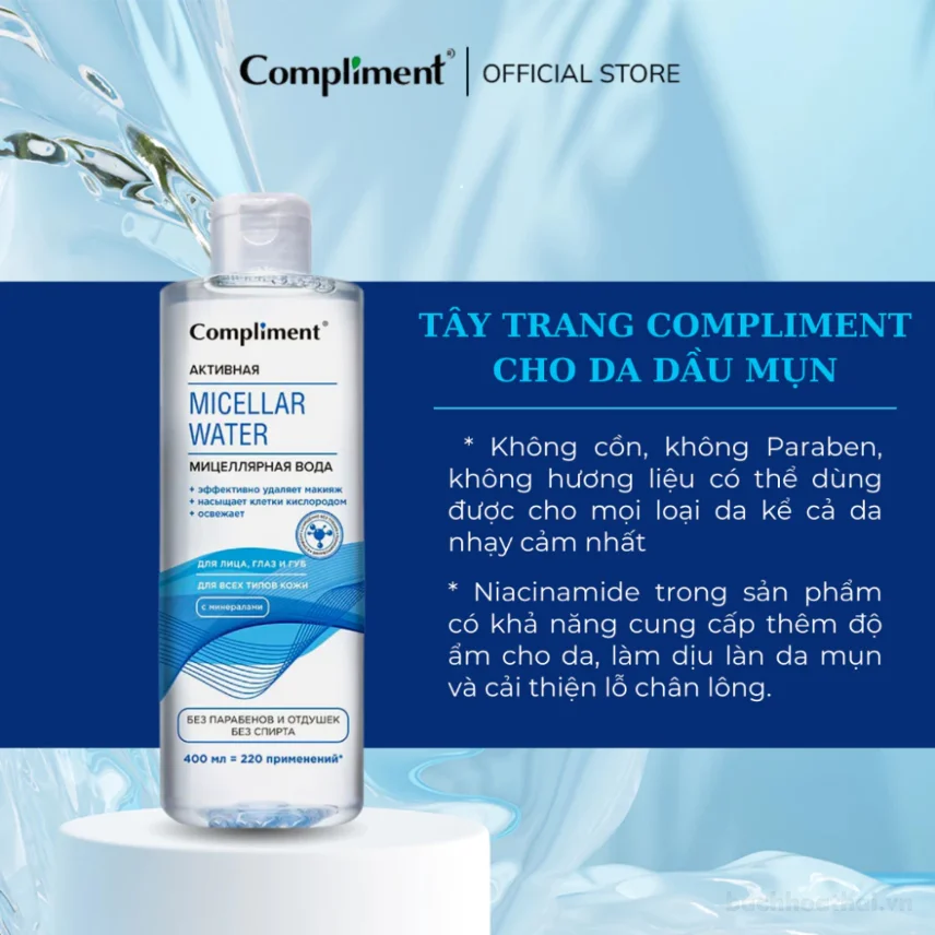 Nước tẩy trang Compliment Micella Water làm sạch sâu dành cho da mụn, nhạy cảm 400ml ảnh 11