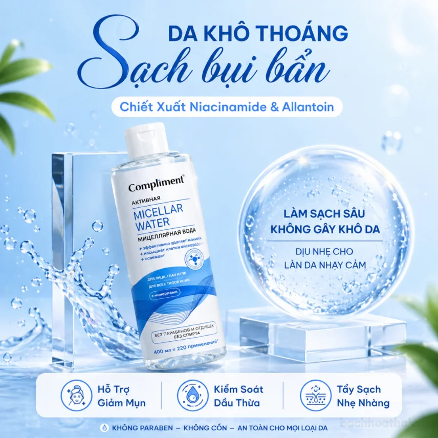 Nước tẩy trang Compliment Micella Water làm sạch sâu dành cho da mụn, nhạy cảm 400ml ảnh 12