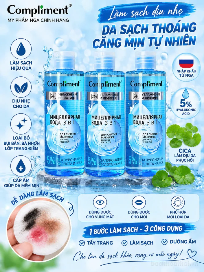 Nước tẩy trang Compliment Micellar Water làm sạch sâu dành cho da mụn, nhạy cảm 400ml ảnh 14