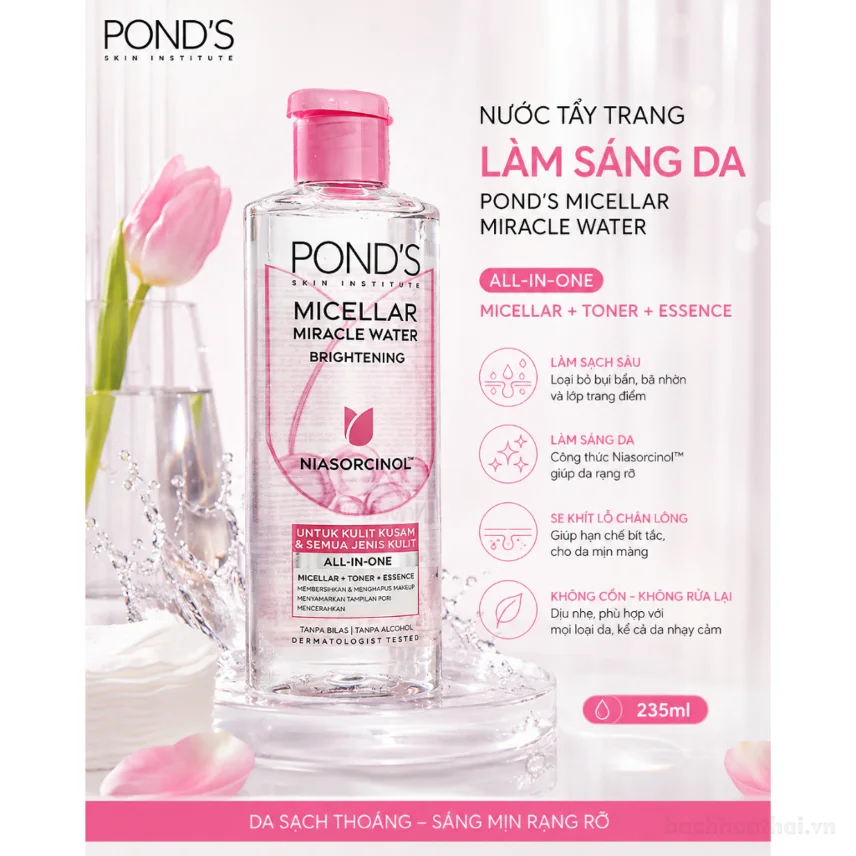 Nước tẩy trang dưỡng sáng Pond's  Micellar Miracle Warter 235ml ảnh 13