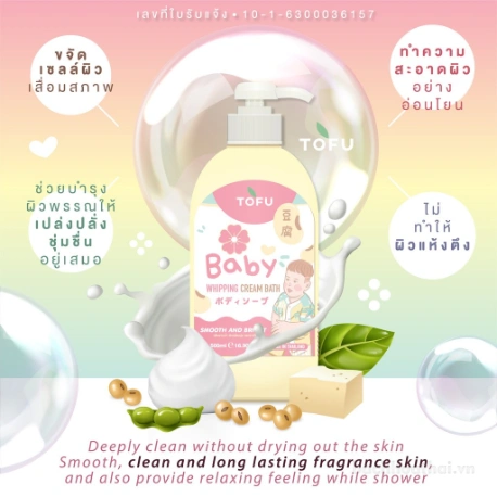 Kem tắm hữu cơ Tofu Baby Whipping Cream Bath Thái Lan ảnh 7