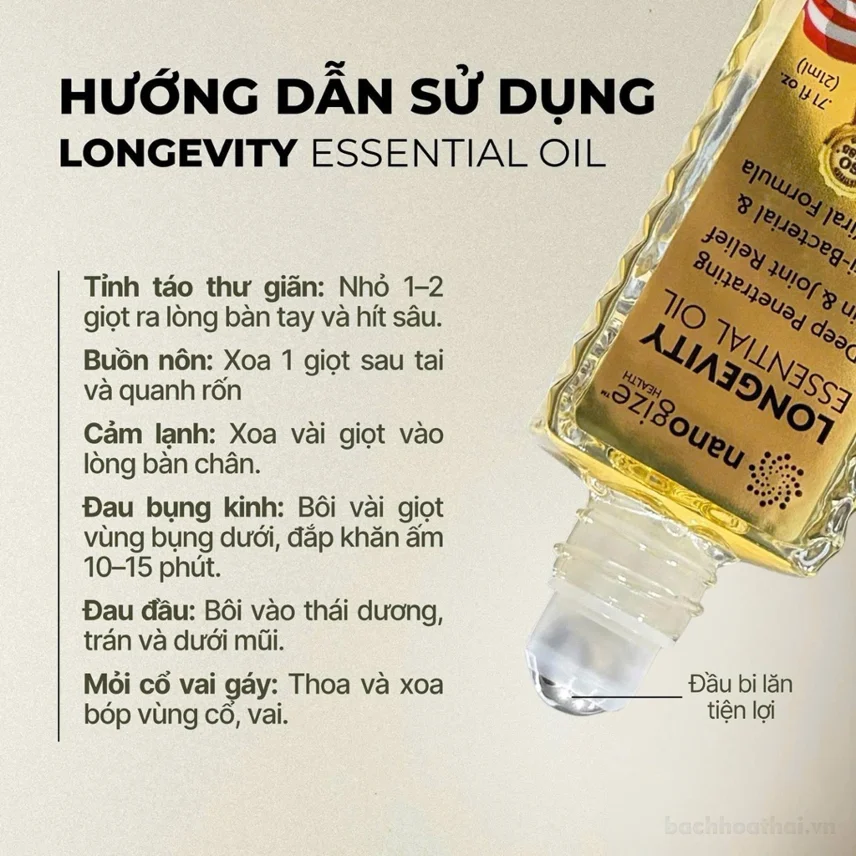 Dầu gió vàng NANOGIZE HEALTH Longevity Essential Oil (21ml) - Mỹ ảnh 3