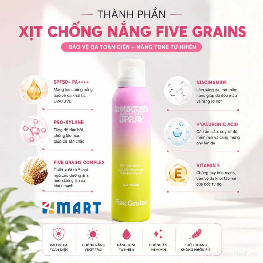 Xịt chống nắng Five Grains nâng tone Pro-Xylane 160ML ảnh 9