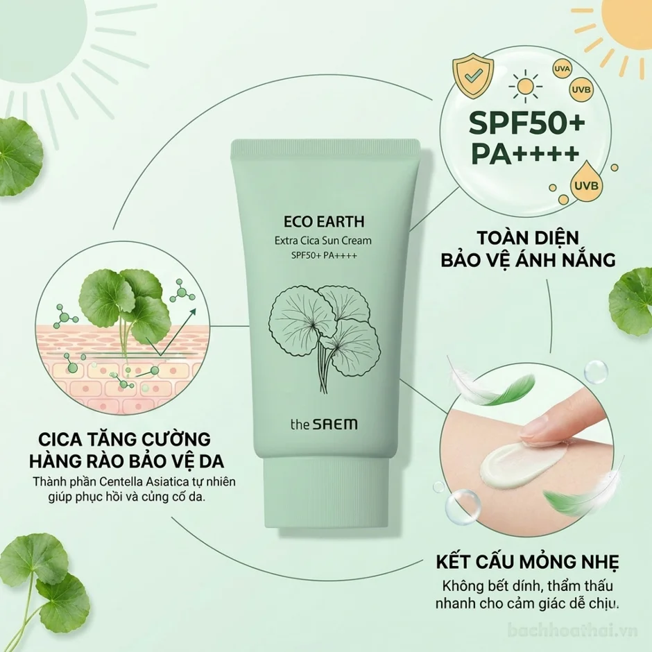 Kem chống nắng THE SAEM Eco Earth Sun Scream SPF 50+ PA++++ ảnh 5