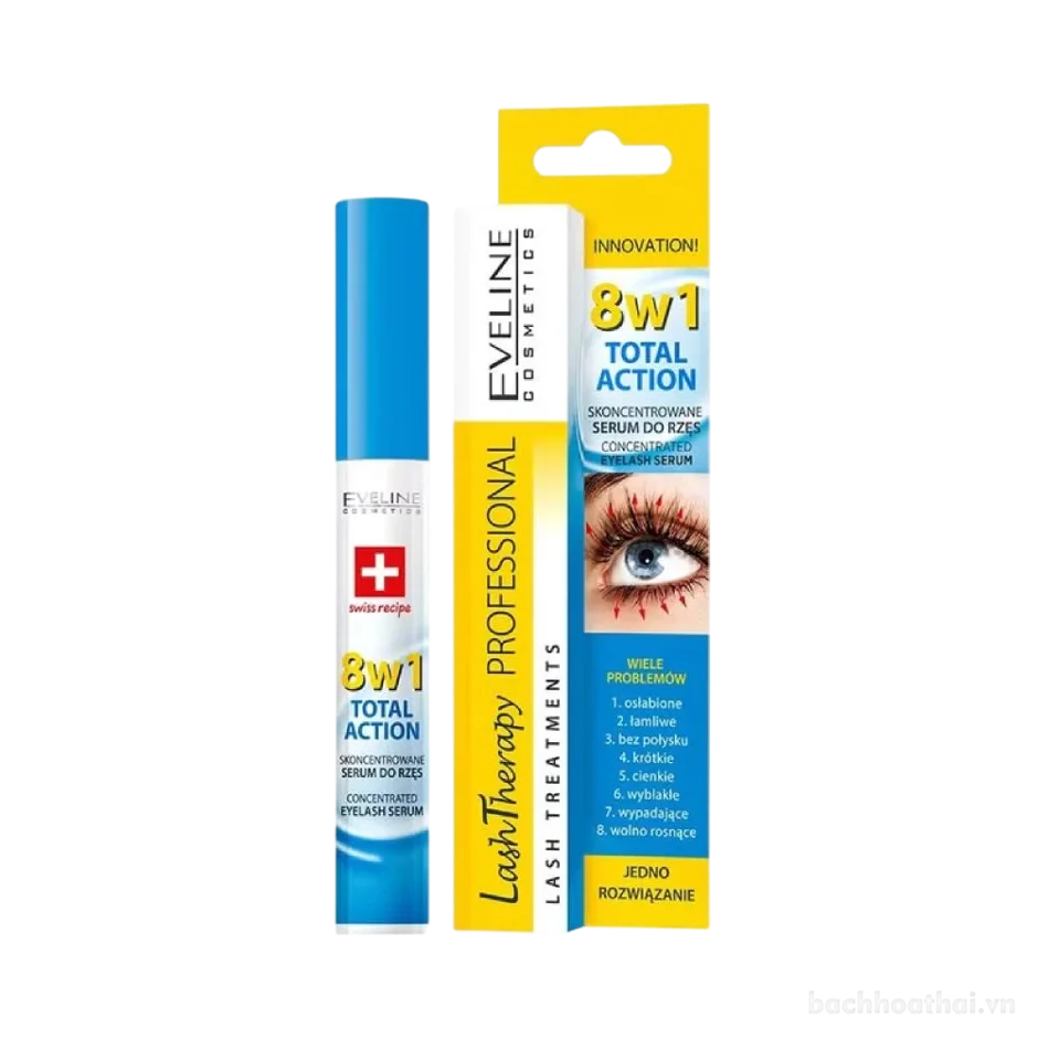 Serum dưỡng mi dài dày cong chắc khỏe Eveline 8 B 1 Total Action Lash Therapy professional ảnh 7