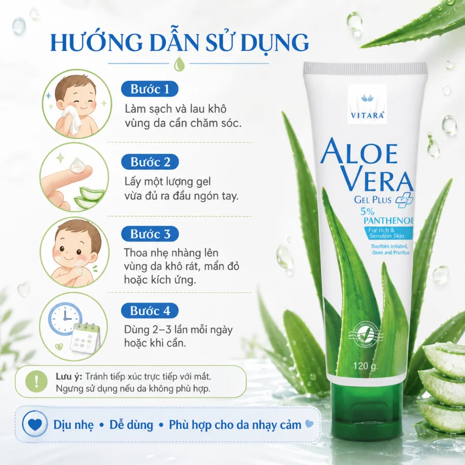 Gel nha đam da kích ứng Vitara Aloe Vera 5% Panthanol làm dịu da ảnh 16