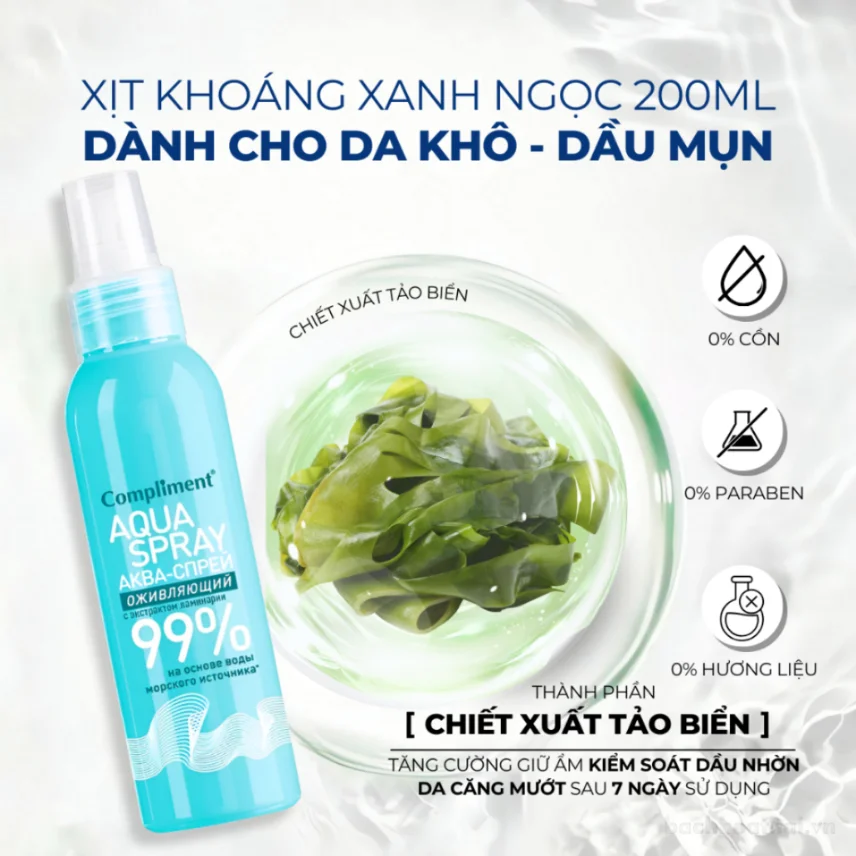 Xịt Khoáng Compliment Aqua Spray 99% cấp ẩm 200mL ảnh 5