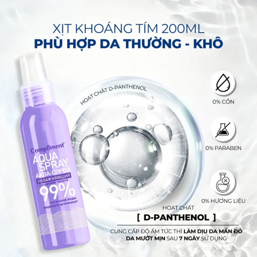 Xịt Khoáng Compliment Aqua Spray 99% cấp ẩm 200mL ảnh 6