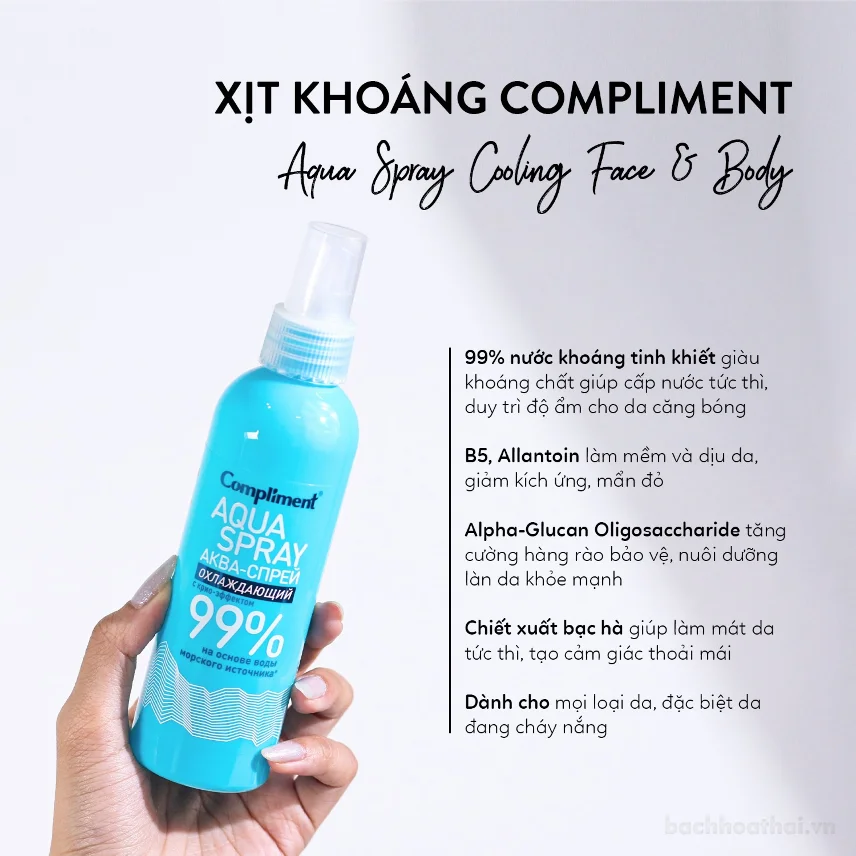 Xịt Khoáng Compliment Aqua Spray 99% cấp ẩm 200mL ảnh 10