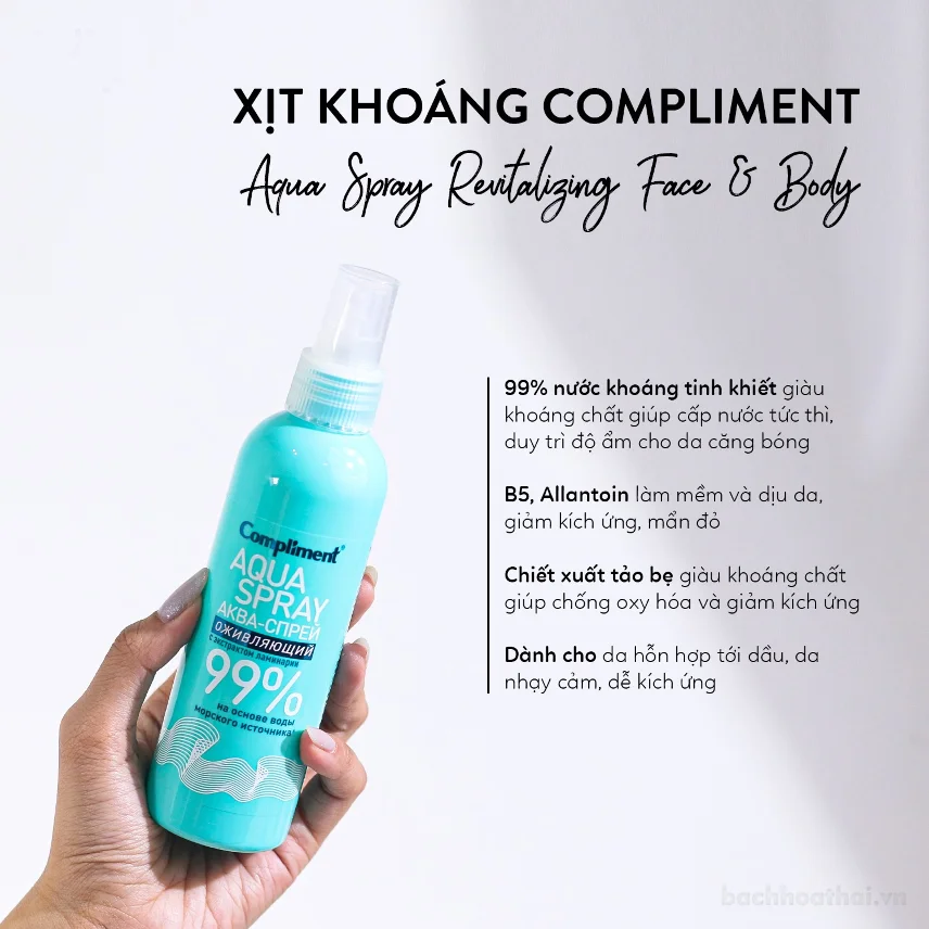 Xịt Khoáng Compliment Aqua Spray 99% cấp ẩm 200mL ảnh 11