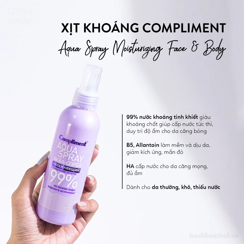 Xịt Khoáng Compliment Aqua Spray 99% cấp ẩm 200mL ảnh 12