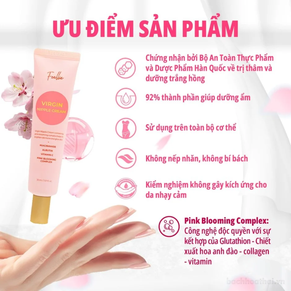Kem làm hồng nhũ hoa giảm sắc tố da Foellie VIRGIN NIPLE CREAM ảnh 8