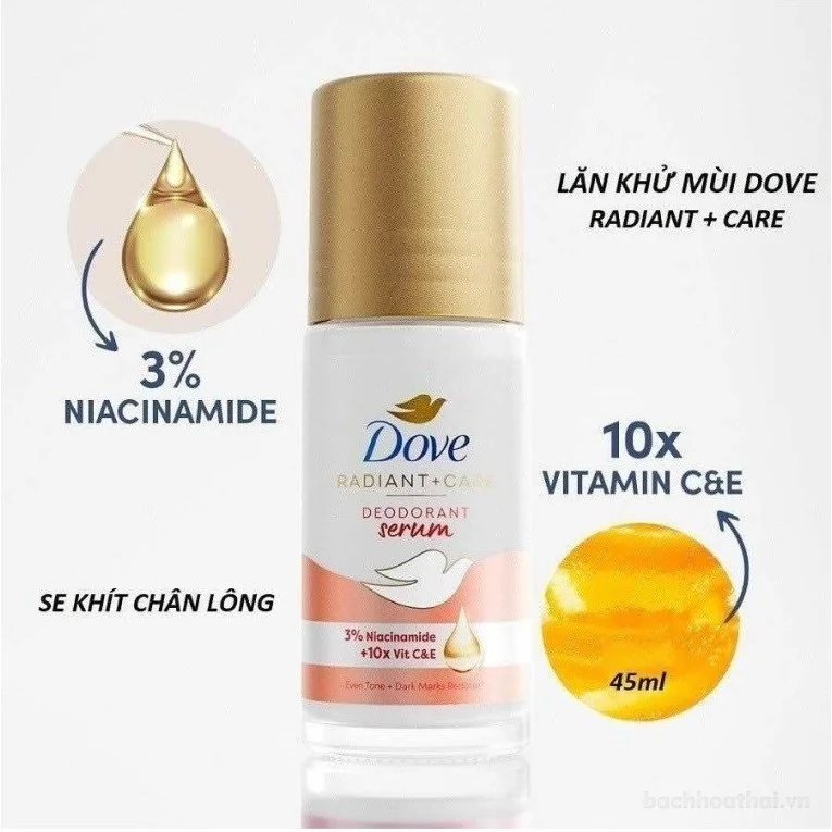 Lăn ngăn mùi tinh chất serum Dove Radiant Care sáng mịn đều màu da 45ml ảnh 4