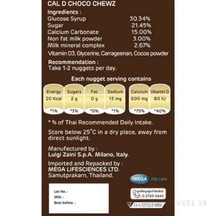 Kẹo Socola Canxi Mega We Care Cal D Choco Chewz Thái Lan ảnh 6
