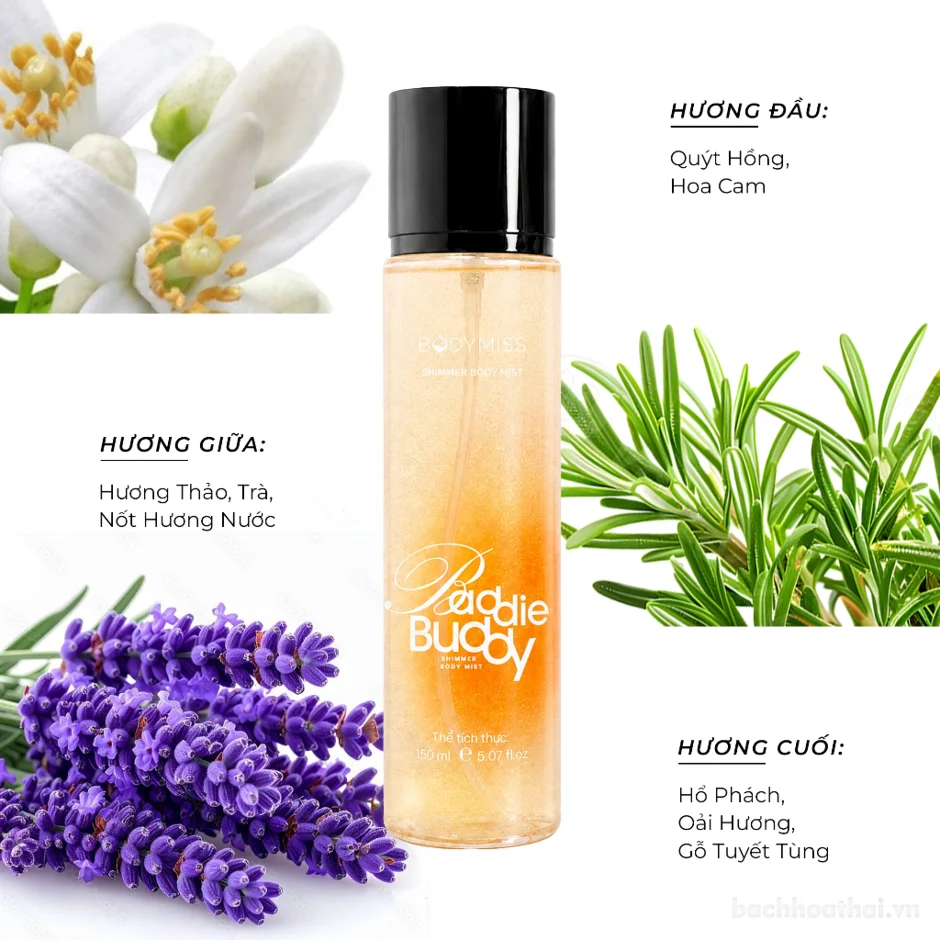 Xịt thơm Bodymiss hương nước hoa nhũ kim tuyến Shimmer Body Mist 250ml ảnh 8