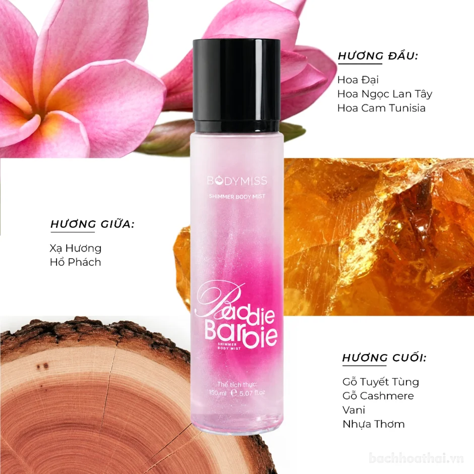 Xịt thơm Bodymiss hương nước hoa nhũ kim tuyến Shimmer Body Mist 250ml ảnh 9