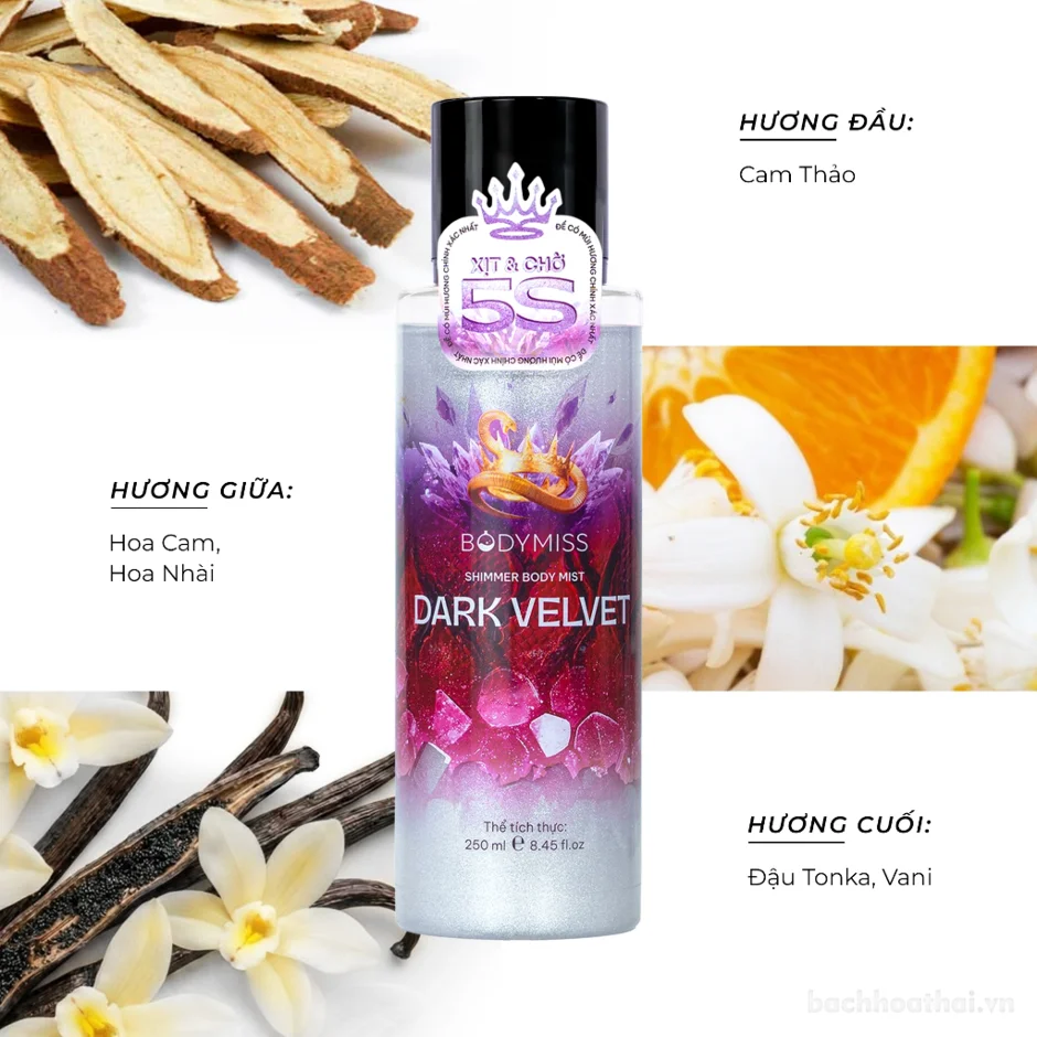 Xịt thơm Bodymiss hương nước hoa nhũ kim tuyến Shimmer Body Mist 250ml ảnh 10
