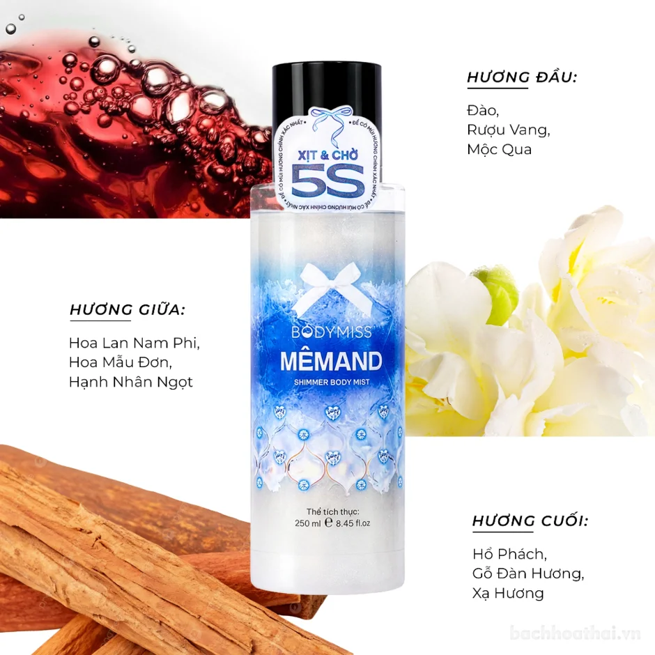 Xịt thơm Bodymiss hương nước hoa nhũ kim tuyến Shimmer Body Mist 250ml ảnh 14