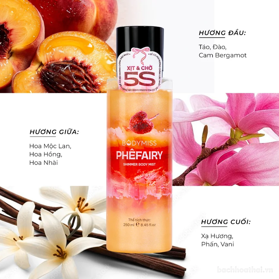 Xịt thơm Bodymiss hương nước hoa nhũ kim tuyến Shimmer Body Mist 250ml ảnh 15