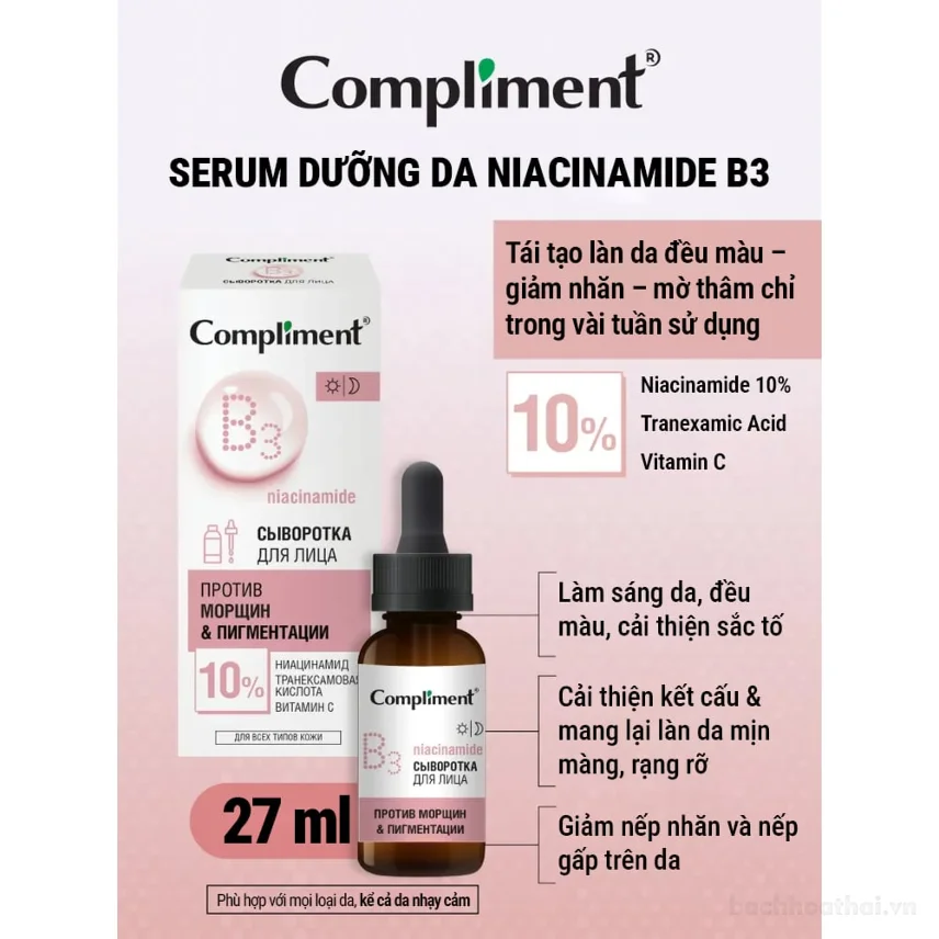 Seum đều màu da Compliment B3 Niacinamide 10%, Vitamin C & Tranexamic Acid Serum 27ml ảnh 13