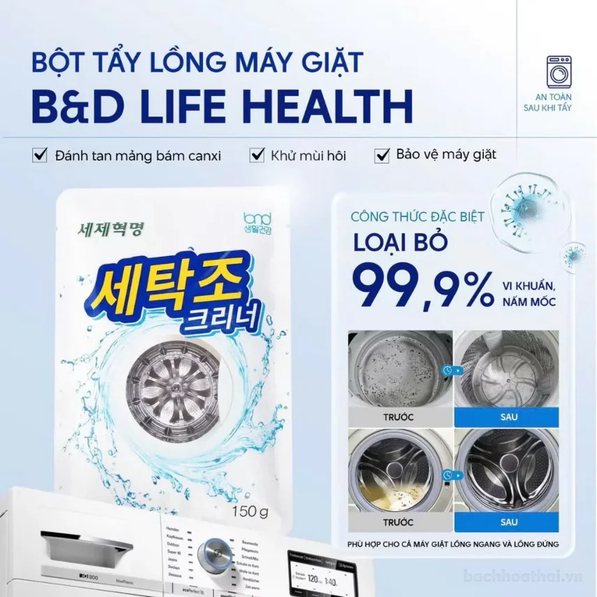 Bột tẩy lồng máy giặt BND Life Health Washing Tub Cleaner 99% diệt khuẩn 150g ảnh 15
