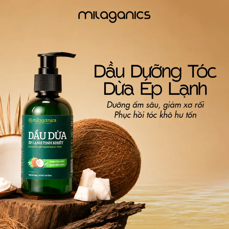 Dầu dừa ép Lạnh MILAGANICS Coconut Oil giảm xơ rối, dày mượt ảnh 4