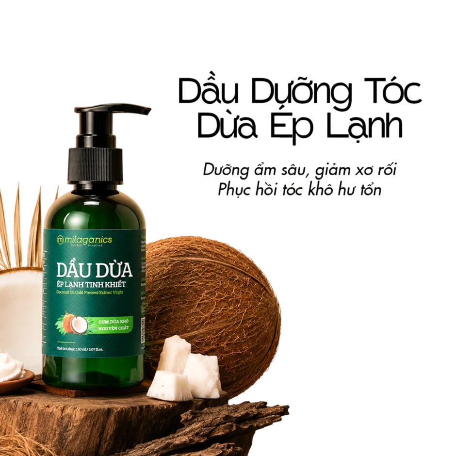 Dầu dừa ép Lạnh MILAGANICS Coconut Oil giảm xơ rối, dày mượt ảnh 1