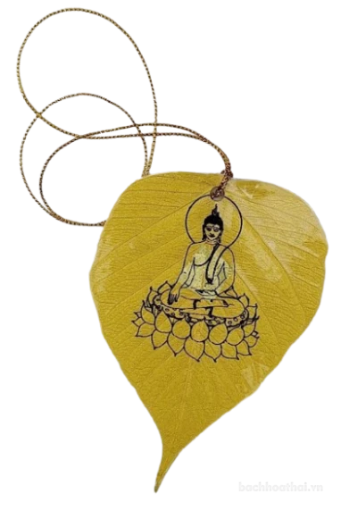 Lá bồ đề dát vàng bình an hình Phật ảnh 2