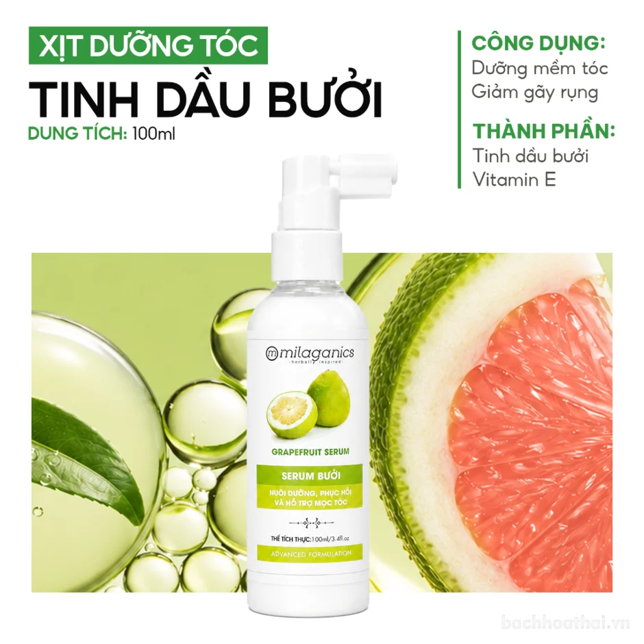 Xịt dưỡng tinh dầu vỏ bưởi MILAGANICS Serum giảm gãy rụng ảnh 7