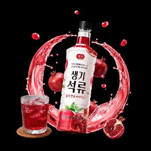 Chai giấm lựu lên men Cheong-i collagen và vitamin C, nhãn gốc tiếng Hàn, màu đỏ ruby