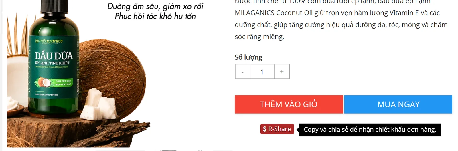 Nút R-Share dưới nút Thêm vào giỏ trên trang sản phẩm bachhoathai.vn