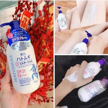 Sữa dưỡng thể trắng da chống nắng Hatomugi UV Milky Gel SPF31 PA+++ Nhật Bản ảnh 3