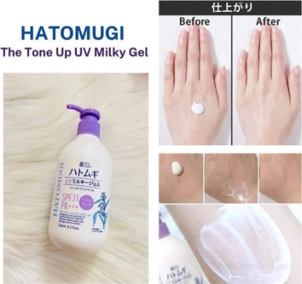 Sữa dưỡng thể trắng da chống nắng Hatomugi UV Milky Gel SPF31 PA+++ Nhật Bản ảnh 7