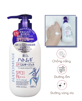 Sữa dưỡng thể trắng da chống nắng Hatomugi UV Milky Gel SPF31 PA Nhật Bản