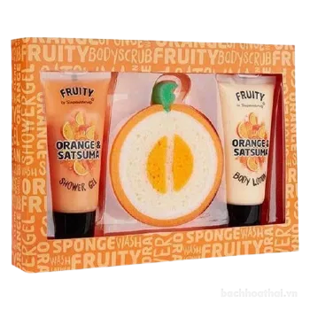 Ảnh sản phẩm Set quà tặng gồm sữa tắm , sữa dưỡng thể, bông tắm tạo bọt Fruity Orange & Satsuma Thái Lan 1