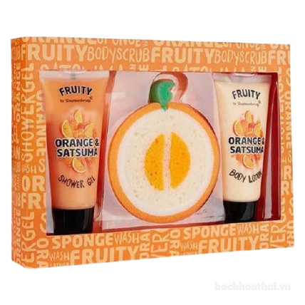Set quà tặng gồm sữa tắm + sữa dưỡng thể + bông tắm tạo bọt Fruity Orange & Satsuma Thái Lan ảnh 1