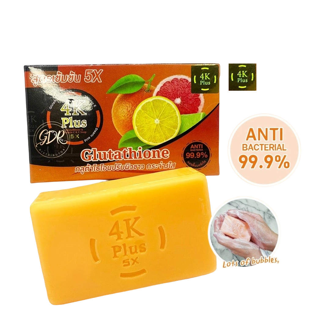 Xà phòng 4K Plus Glutathione & Vitamin E&C Soap loại bỏ thâm đen sắc tố da Thái Lan