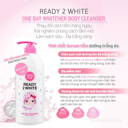 Sữa tắm dưỡng trắng da Cathy Doll Ready 2 white One Day Whitener Body Cleanser Thái Lan ảnh 6
