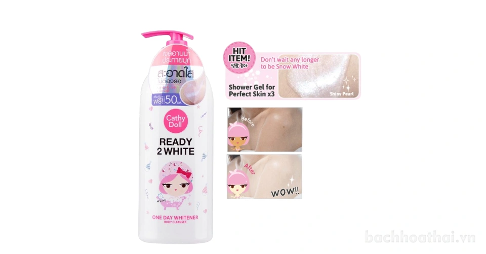 Sữa tắm dưỡng trắng da Cathy Doll Ready 2 white One Day Whitener Body Cleanser Thái Lan