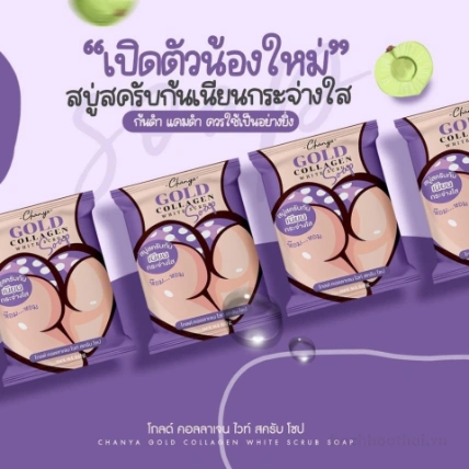 Xà phòng tẩy tế bào chết mờ thâm mông Gold Collagen White Scrub Soap ảnh 11