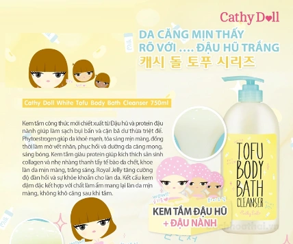 Sữa tắm trắng da bổ xung protein Tofu Body Bath Cleanser Cathy Doll ảnh 4