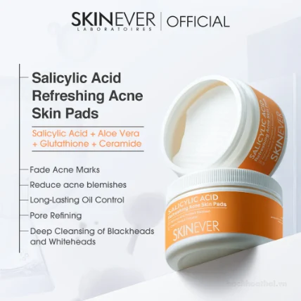 Miếng Pads làm sạch da dầu mụn SKINEVER Salicylic Acid Refreshing Acne Skin Pads  ảnh 7