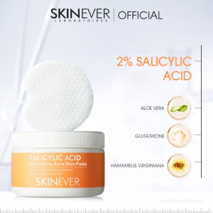 Miếng Pads làm sạch da dầu mụn SKINEVER Salicylic Acid Refreshing Acne Skin Pads  ảnh 8