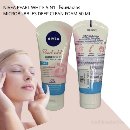 Sữa rửa mặt bọt ngọc trai Nivea Pearl White Microbubbles Deep Clean Foam 5 in 1 ảnh 3