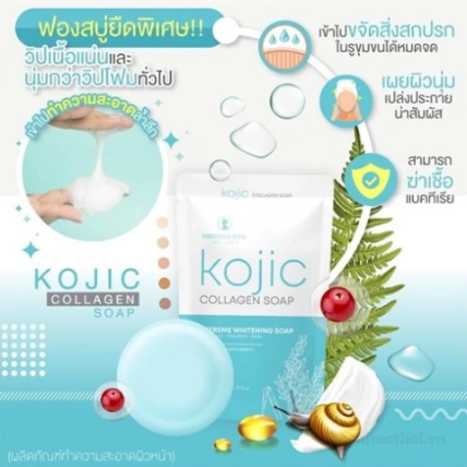 Xà phòng rửa mặt trắng da Kojic Collagen Soap ảnh 2