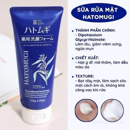 Sữa rửa mặt ngừa mụn trắng da Hatomugi Acne Care & Facial Washing ảnh 6