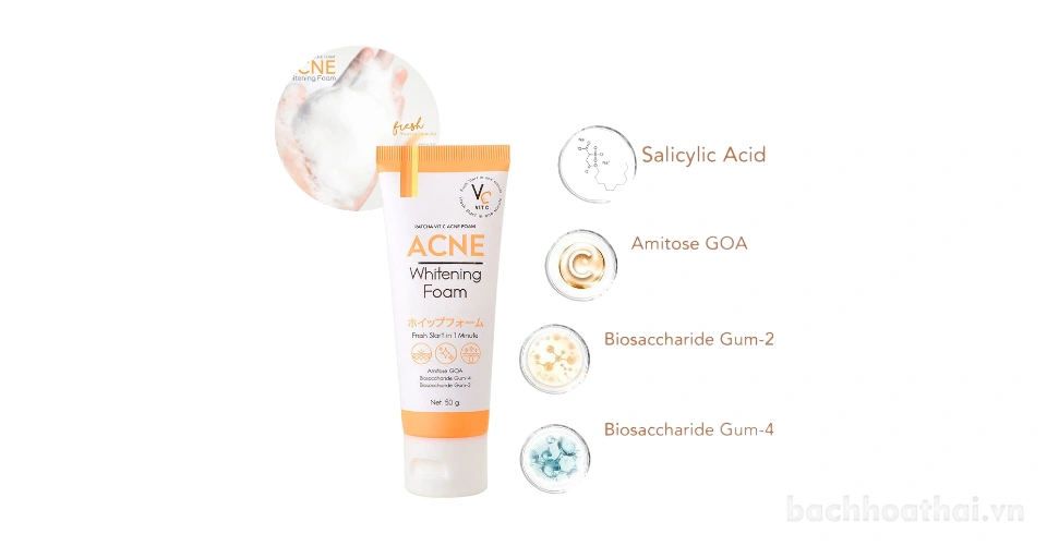 Sữa rửa mặt tạo bọt làm sáng da Ratcha Vit C Acne Foam dành cho da mụn